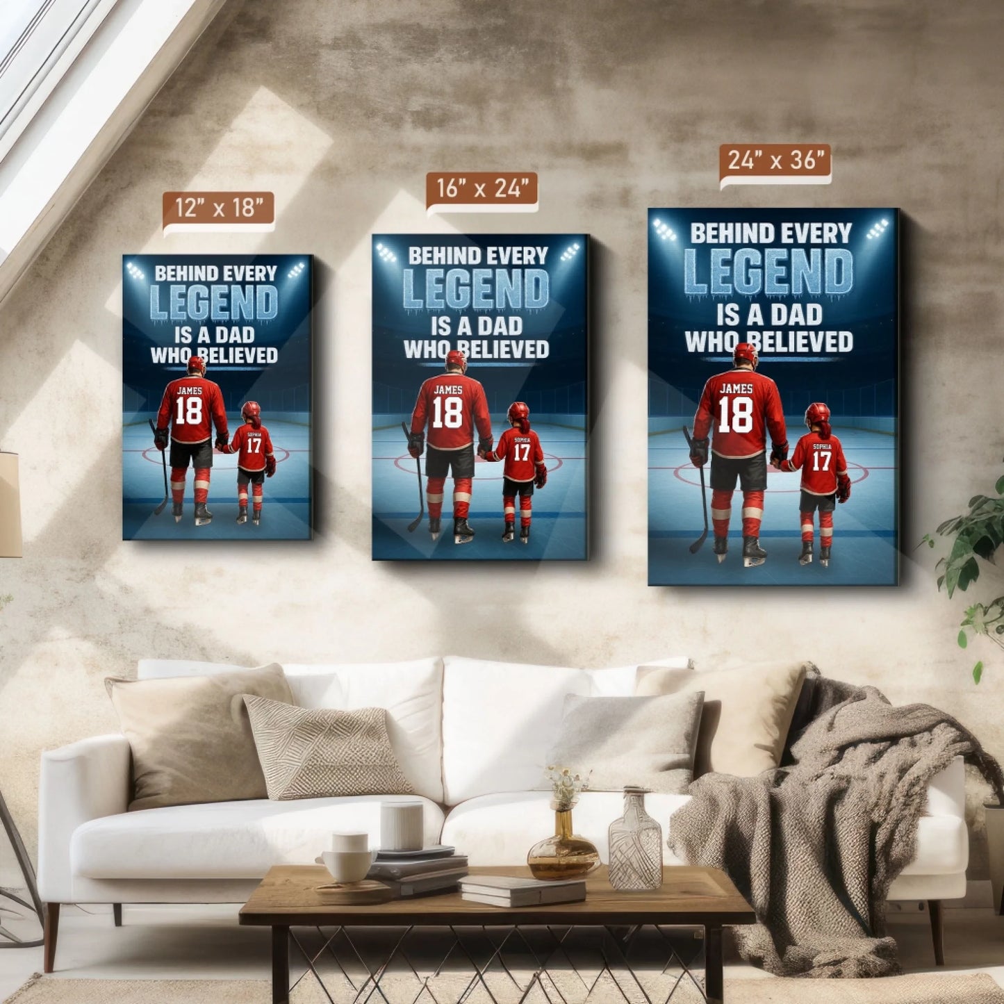 Behind Every Legend Is a Dad Who Believed - Personalized Ice Hockey Canvas & Poster, Custom Choo