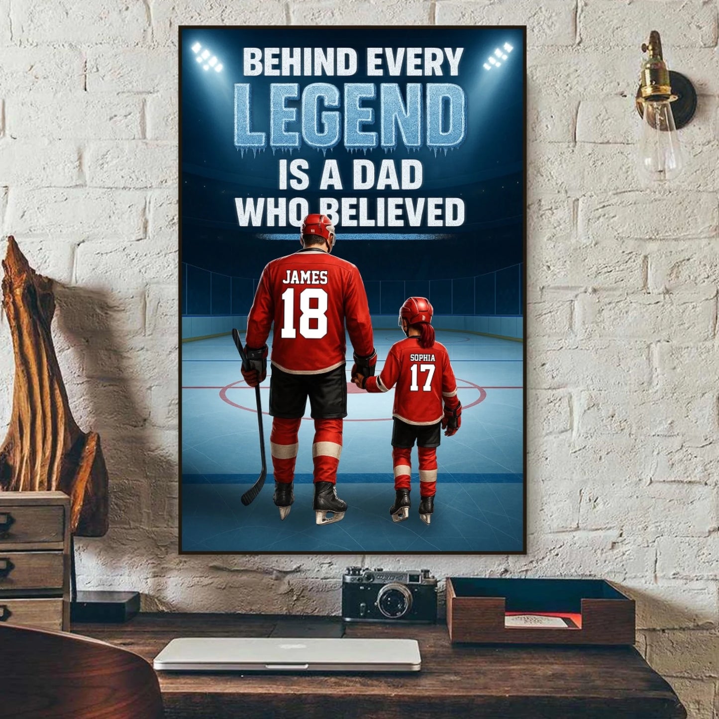Behind Every Legend Is a Dad Who Believed - Personalized Ice Hockey Canvas & Poster, Custom Choo
