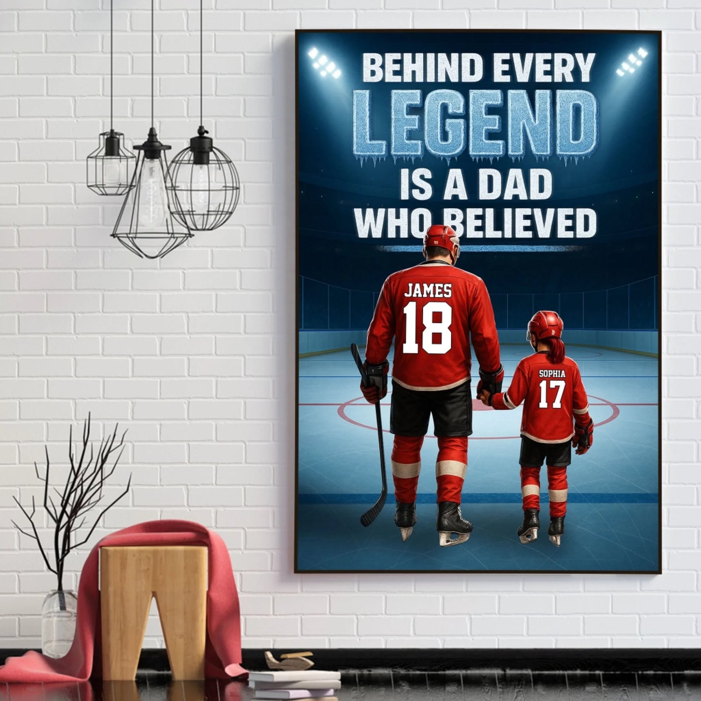 Behind Every Legend Is a Dad Who Believed - Personalized Ice Hockey Canvas & Poster, Custom Choo