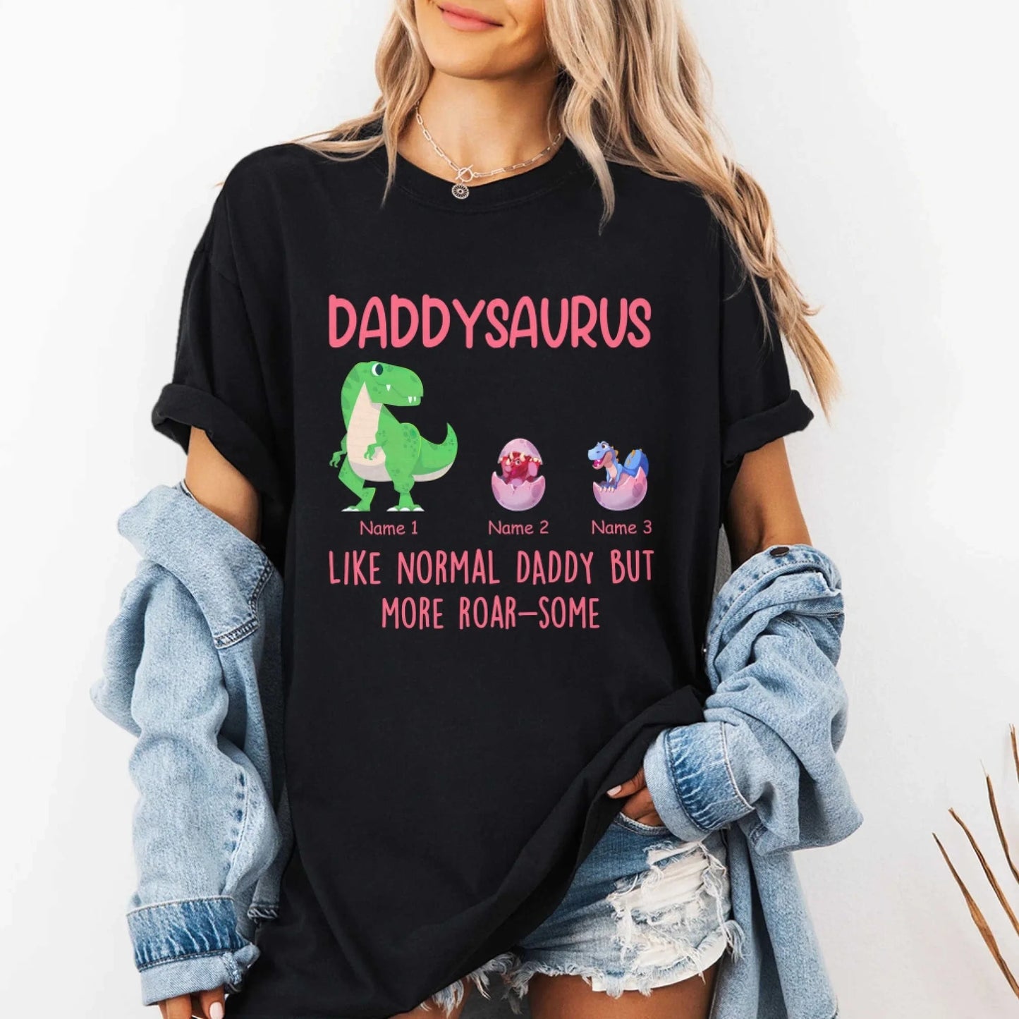 Daddysaurus Like Normail Daddy But More Roar-Some - Personalized T-Shirt, Custom Choo