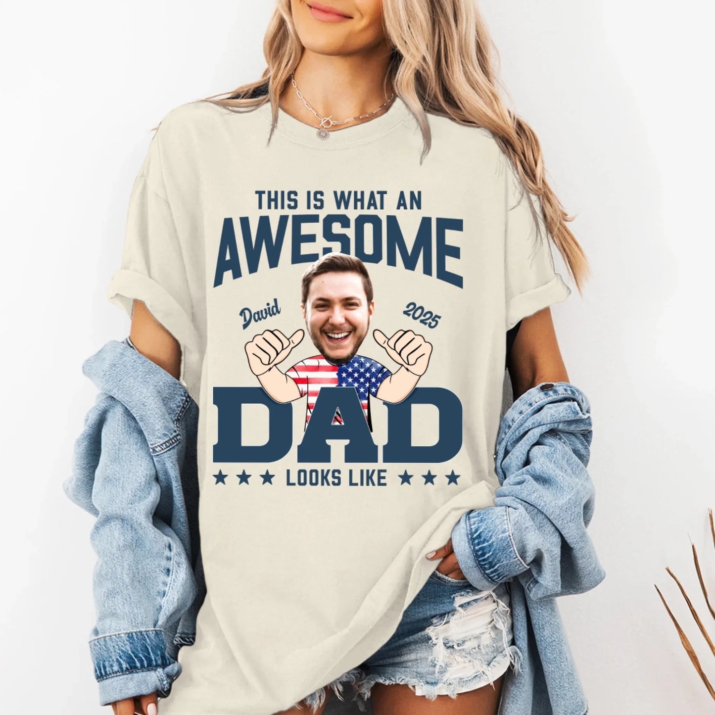 This Is What An Awesome Dad Looks Like, Personalized Photo Dad, Name & Date, Happy Father's Day Shirt, Custom Choo