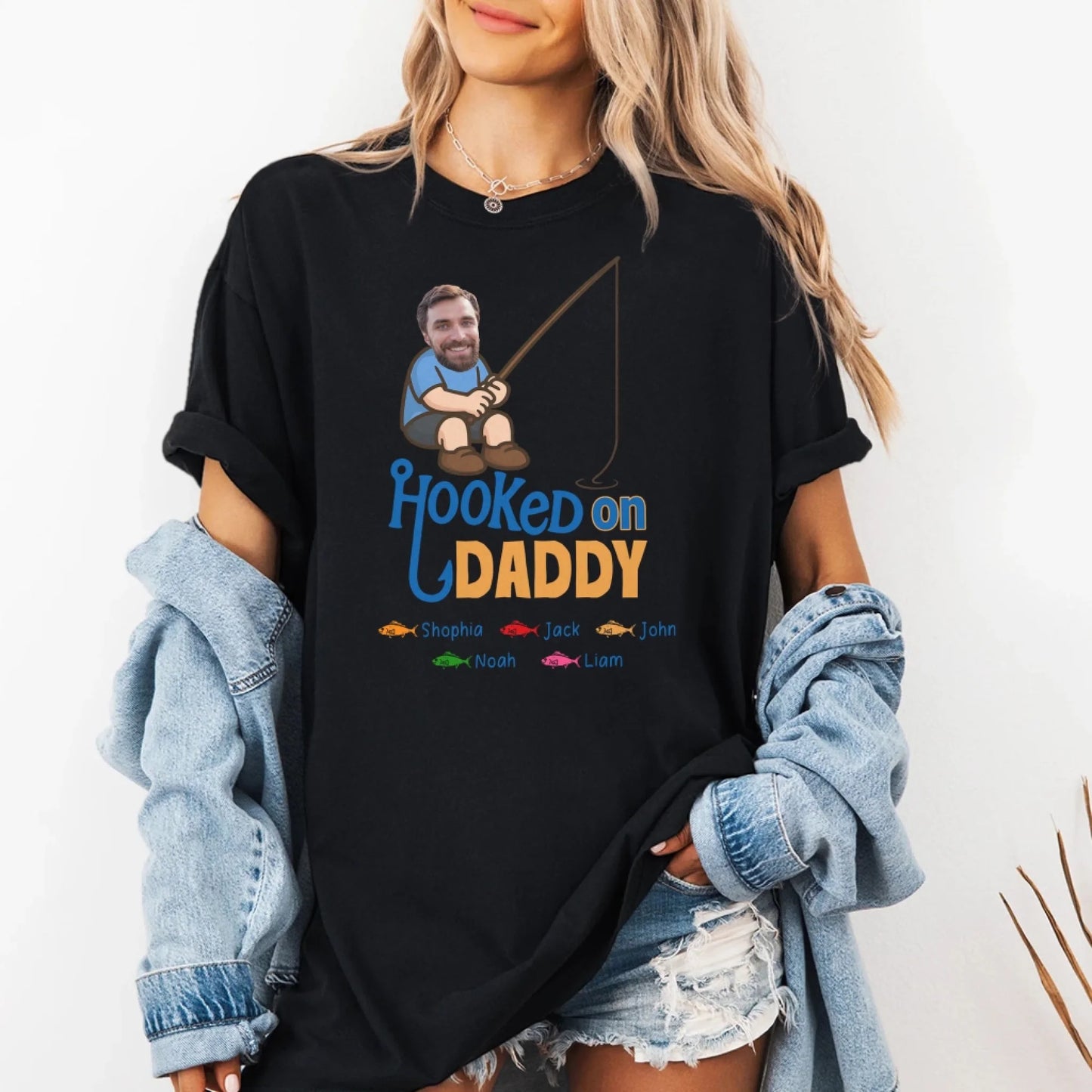 Hooked on Daddy - Personalized Fishing Dad Shirt, Custom Choo