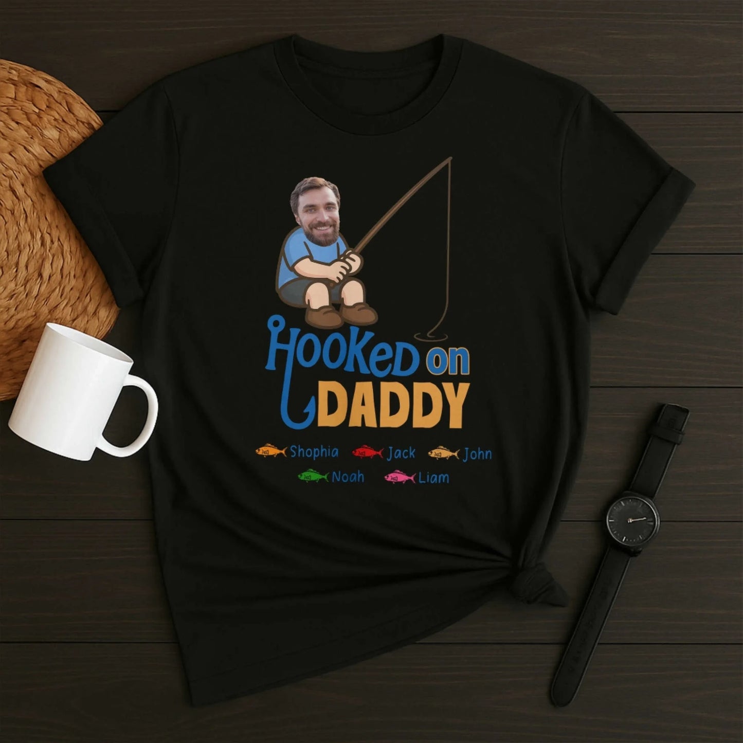 Hooked on Daddy - Personalized Fishing Dad Shirt, Custom Choo
