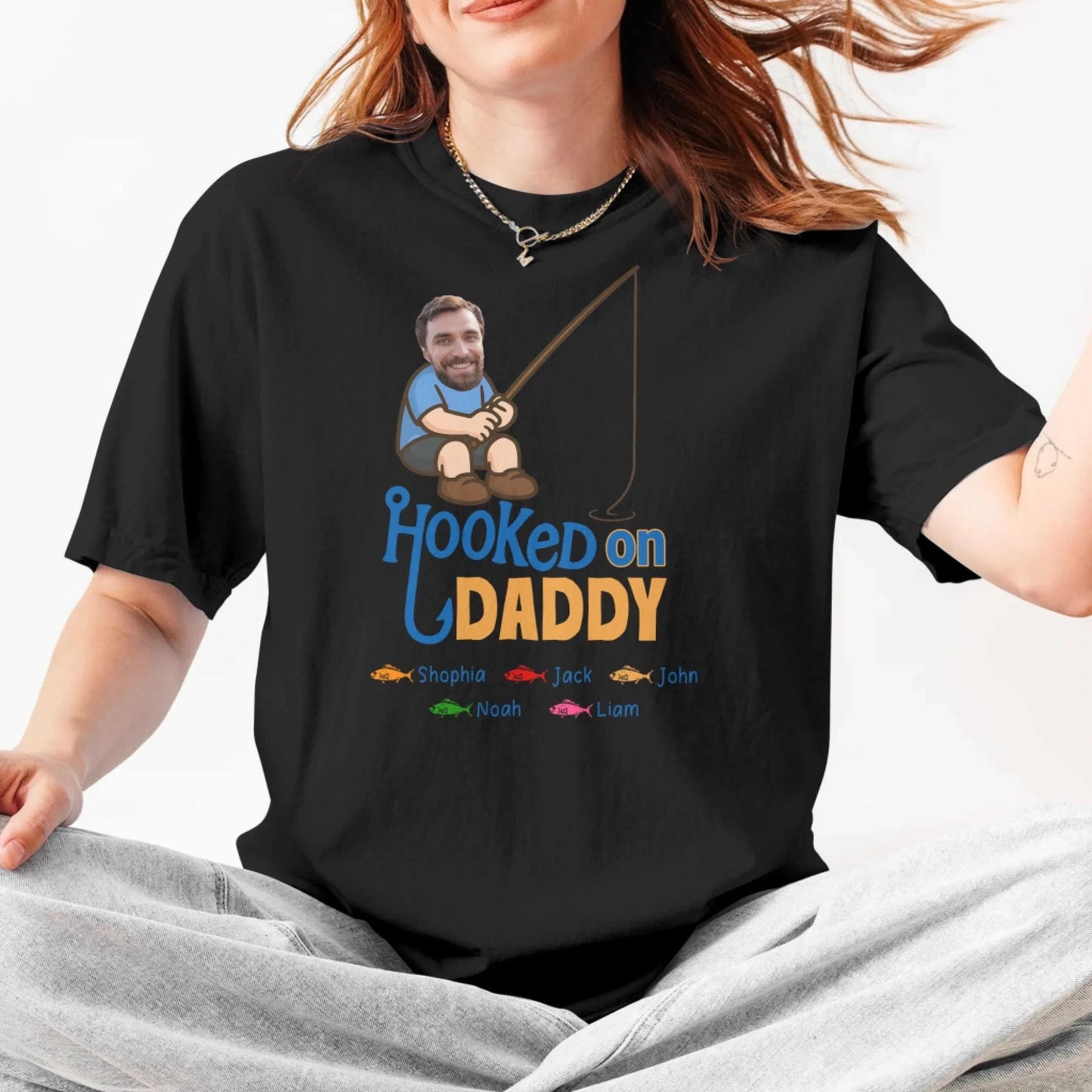 Hooked on Daddy - Personalized Fishing Dad Shirt, Custom Choo
