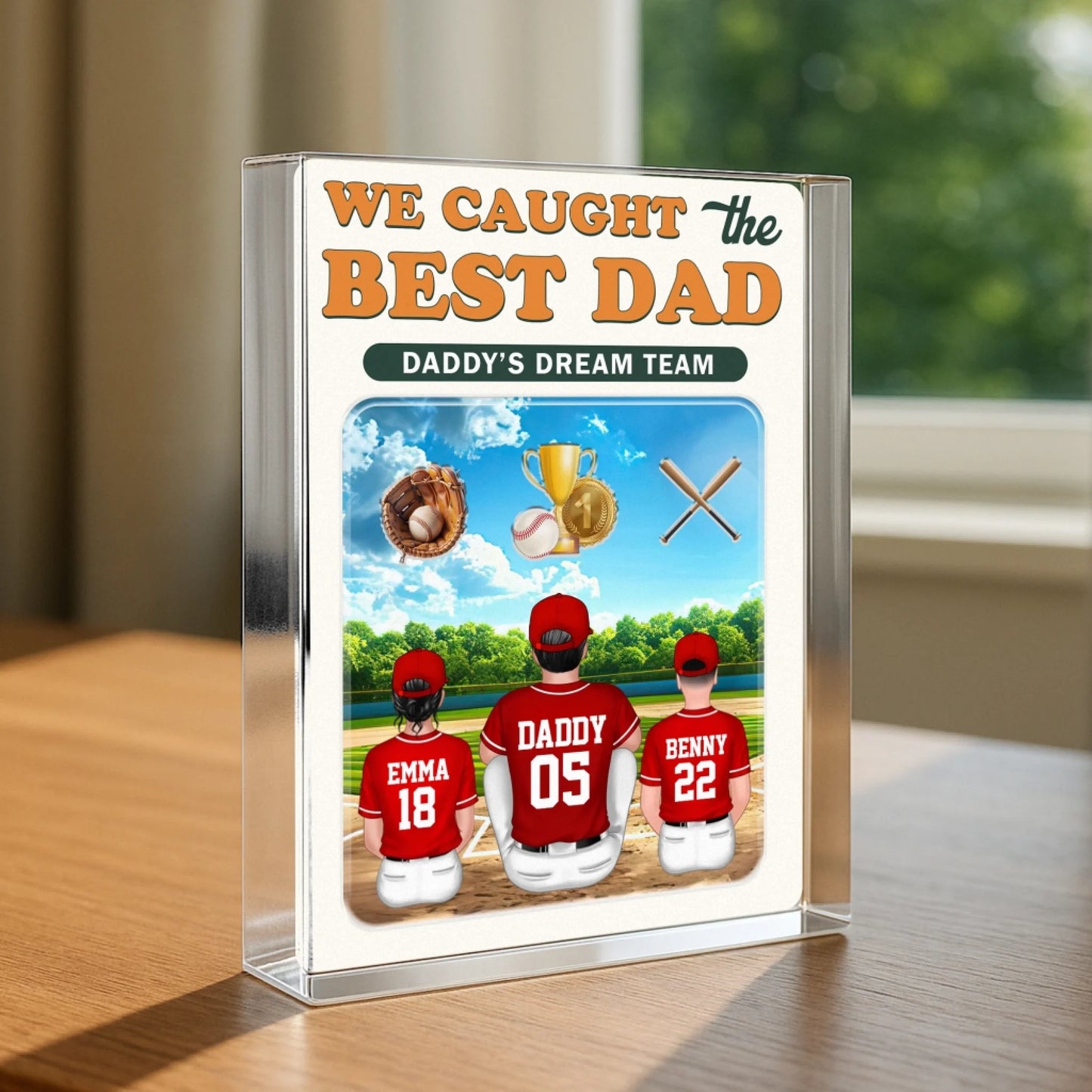 WE CAUGHT THE BEST DAD, HAPPY FATHER'S DAY 2025, PERSONALIZED ACRYLIC PLAQUE - Custom Choo