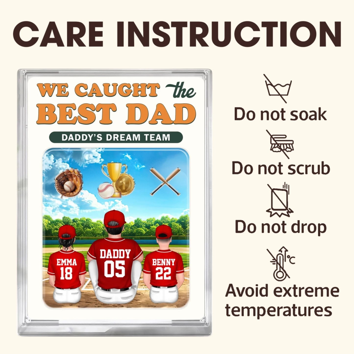 WE CAUGHT THE BEST DAD, HAPPY FATHER'S DAY 2025, PERSONALIZED ACRYLIC PLAQUE - Custom Choo