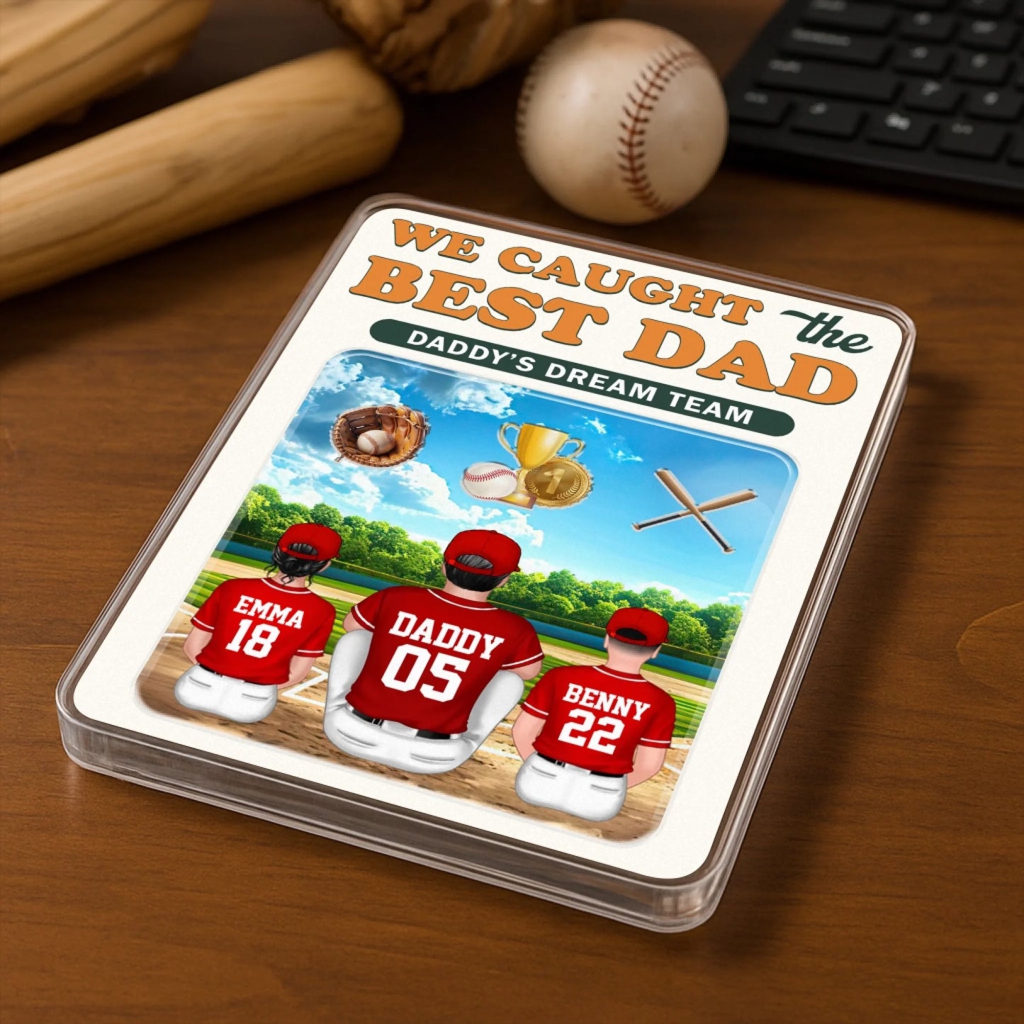 WE CAUGHT THE BEST DAD, HAPPY FATHER'S DAY 2025, PERSONALIZED ACRYLIC PLAQUE - Custom Choo