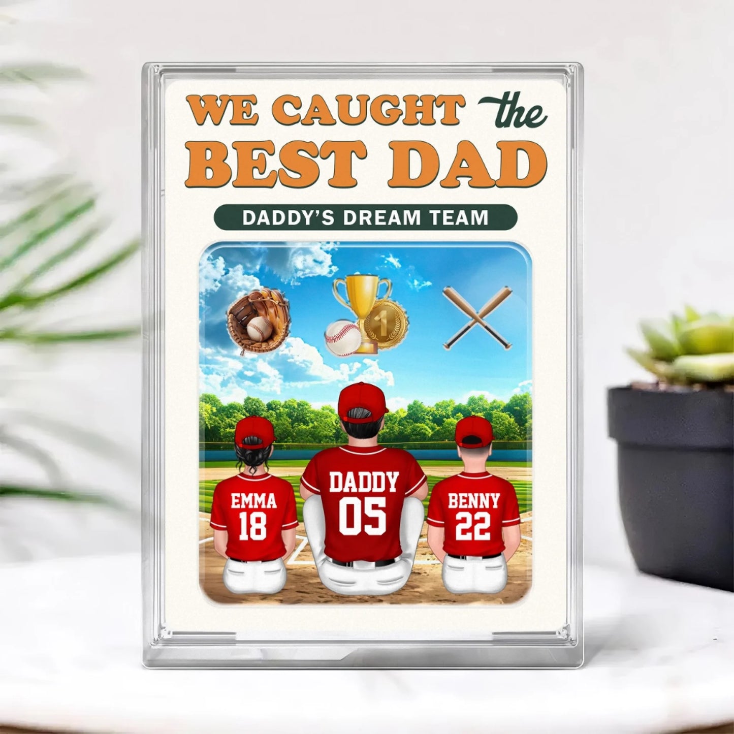 WE CAUGHT THE BEST DAD, HAPPY FATHER'S DAY 2025, PERSONALIZED ACRYLIC PLAQUE - Custom Choo