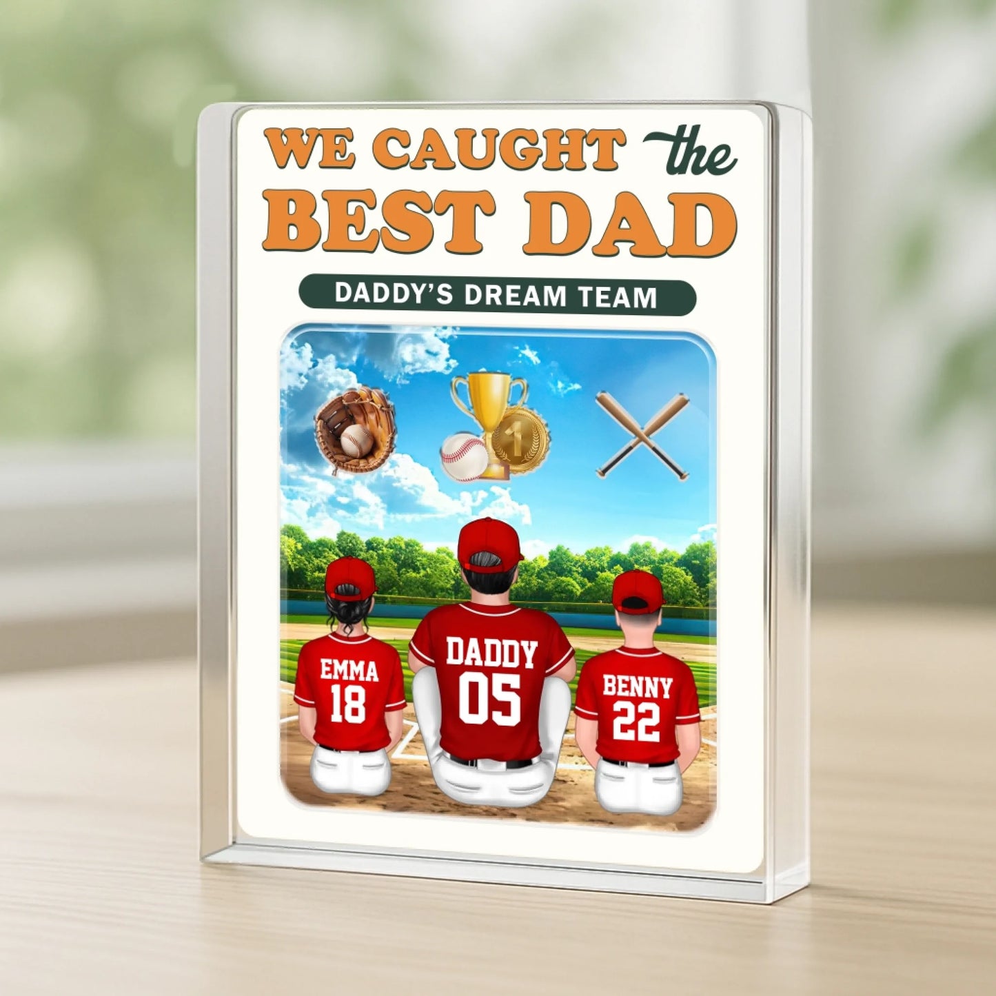 WE CAUGHT THE BEST DAD, HAPPY FATHER'S DAY 2025, PERSONALIZED ACRYLIC PLAQUE - Custom Choo