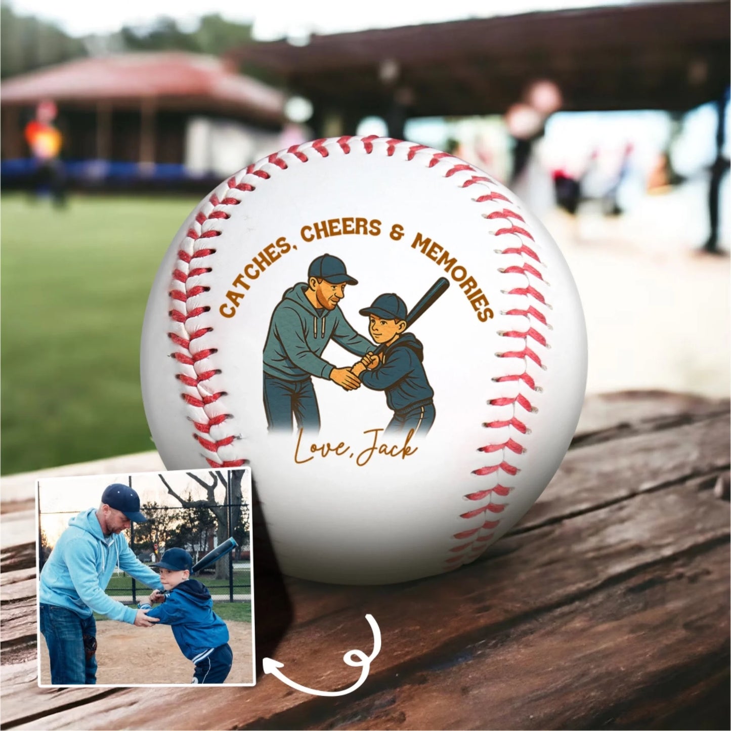 Catches, Cheers & Memories, Happy Father's Day Personalized Baseball Gift 2025, Custom Choo