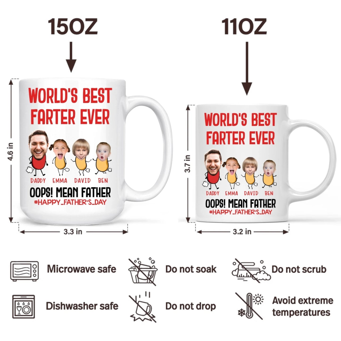 PERSONALIZED MUG, WORLD'S BEST FARTER EVER, HAPPY FATHER'S DAY - Custom Choo
