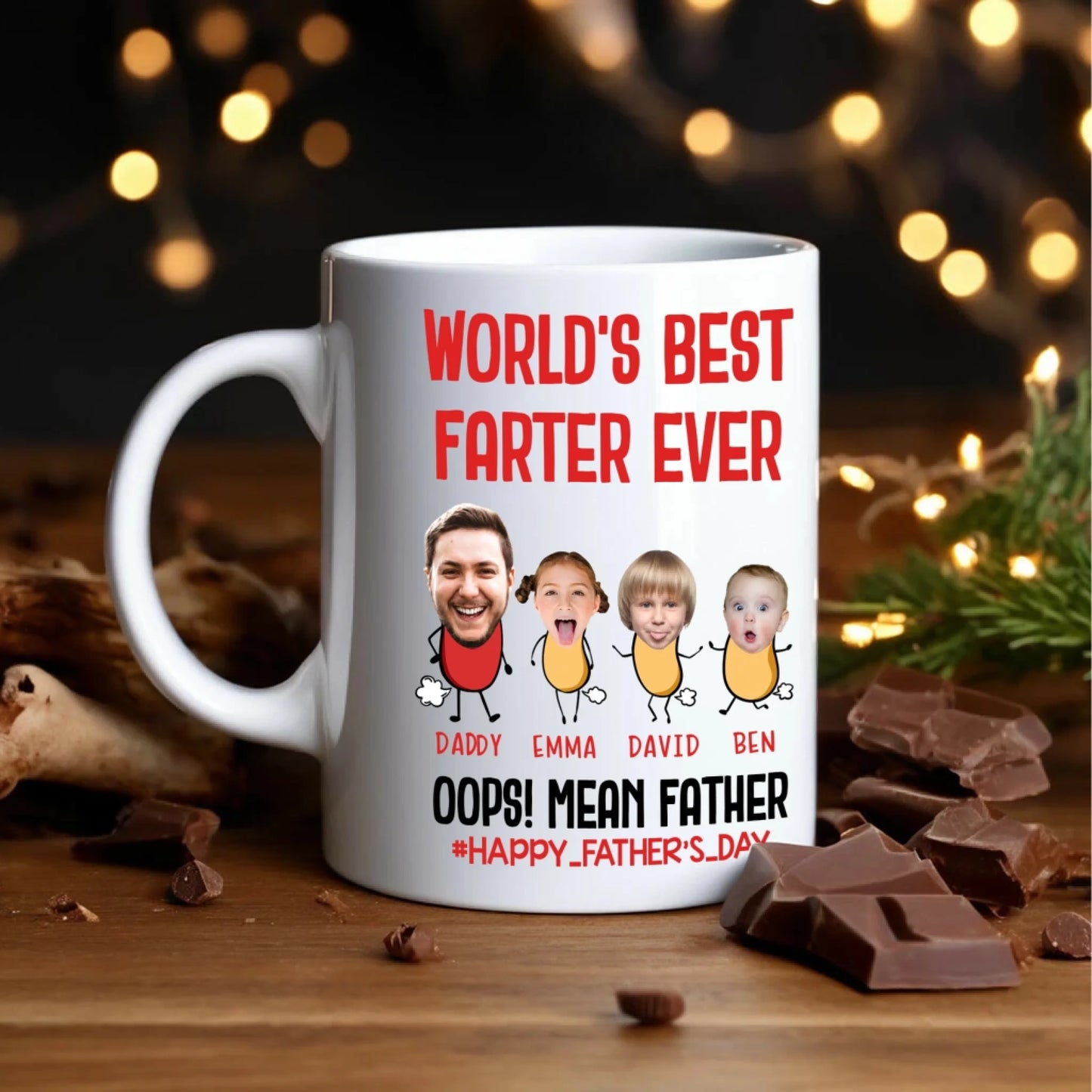 PERSONALIZED MUG, WORLD'S BEST FARTER EVER, HAPPY FATHER'S DAY - Custom Choo