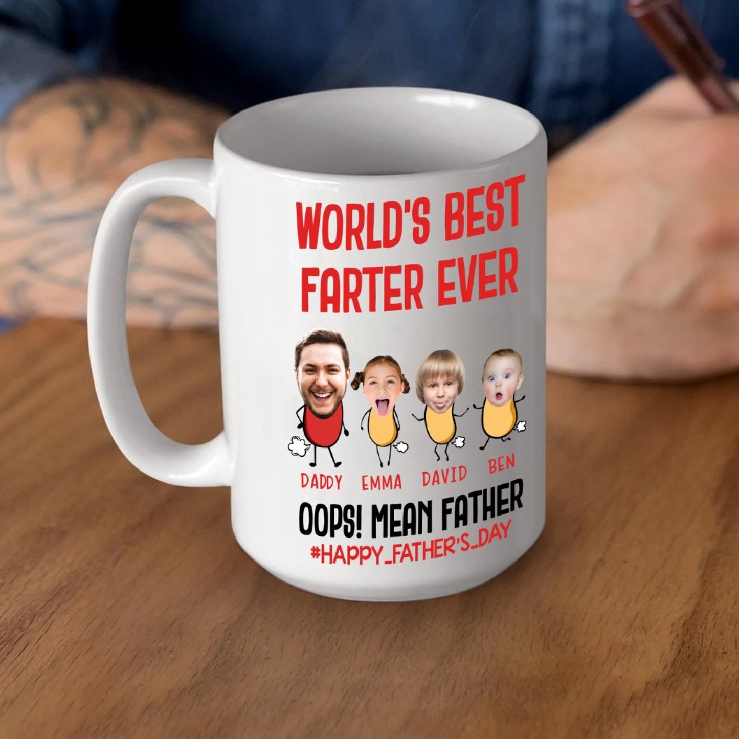 PERSONALIZED MUG, WORLD'S BEST FARTER EVER, HAPPY FATHER'S DAY - Custom Choo