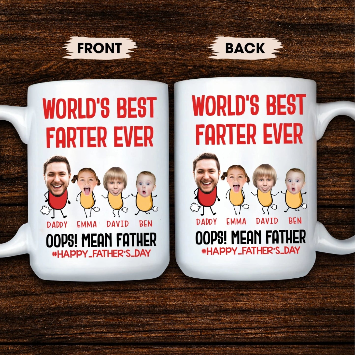 PERSONALIZED MUG, WORLD'S BEST FARTER EVER, HAPPY FATHER'S DAY - Custom Choo