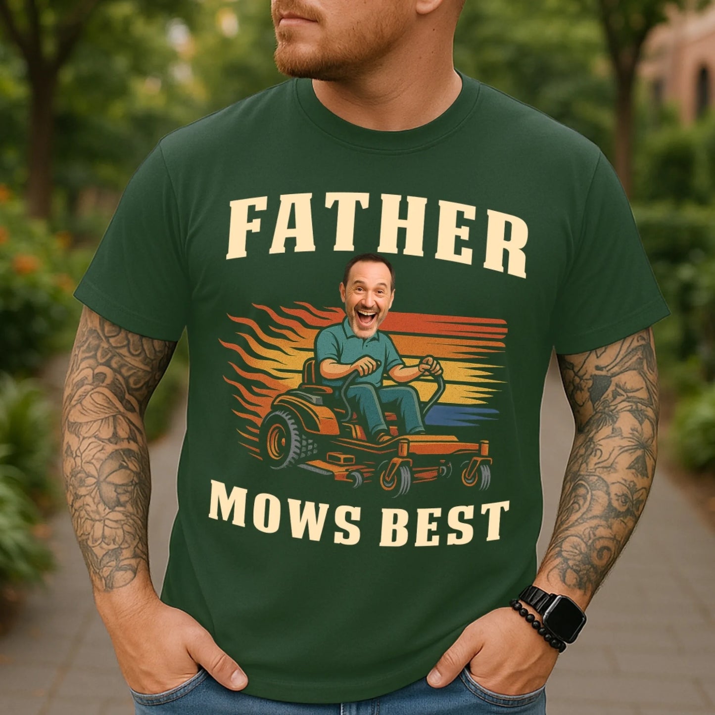 Personalized Photo Dad, Father Mows Best Shirt, Funny Lawn Mowing Dad Shirt, Father’s Day Gift - Custom Choo