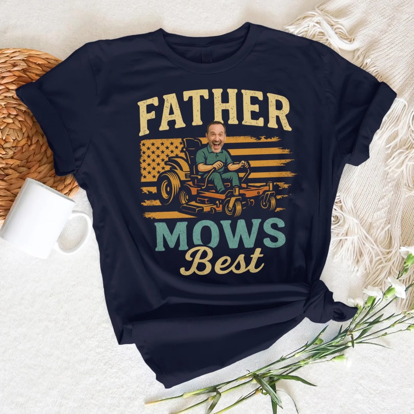 Father Mows Best Shirt, Funny Lawn Mowing Dad Shirt, Father’s Day Gift, Personalized Photo Dad - Custom Choo