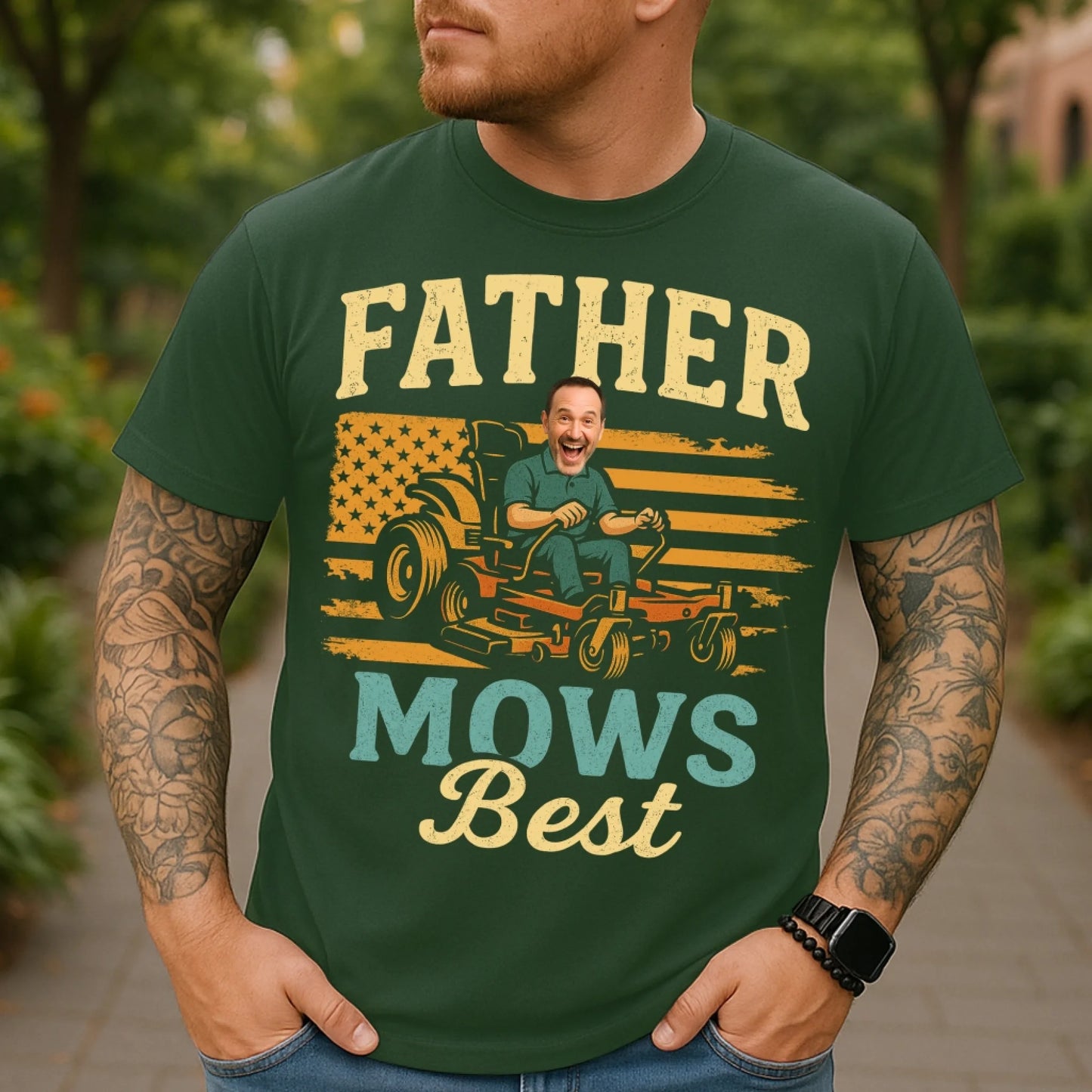 Father Mows Best Shirt, Funny Lawn Mowing Dad Shirt, Father’s Day Gift, Personalized Photo Dad - Custom Choo