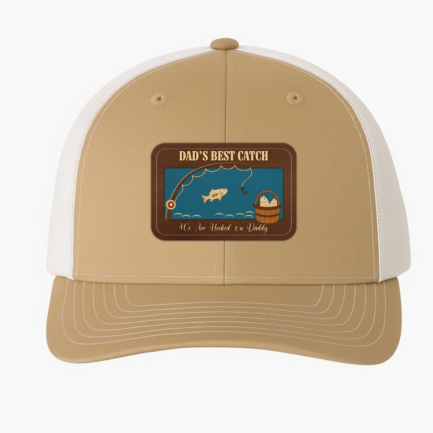PERSONALIZED LEATHER PATCH HAT, DAD'S BEST CATCH, WE ARE HOOKED ON DADDY, Custom Choo