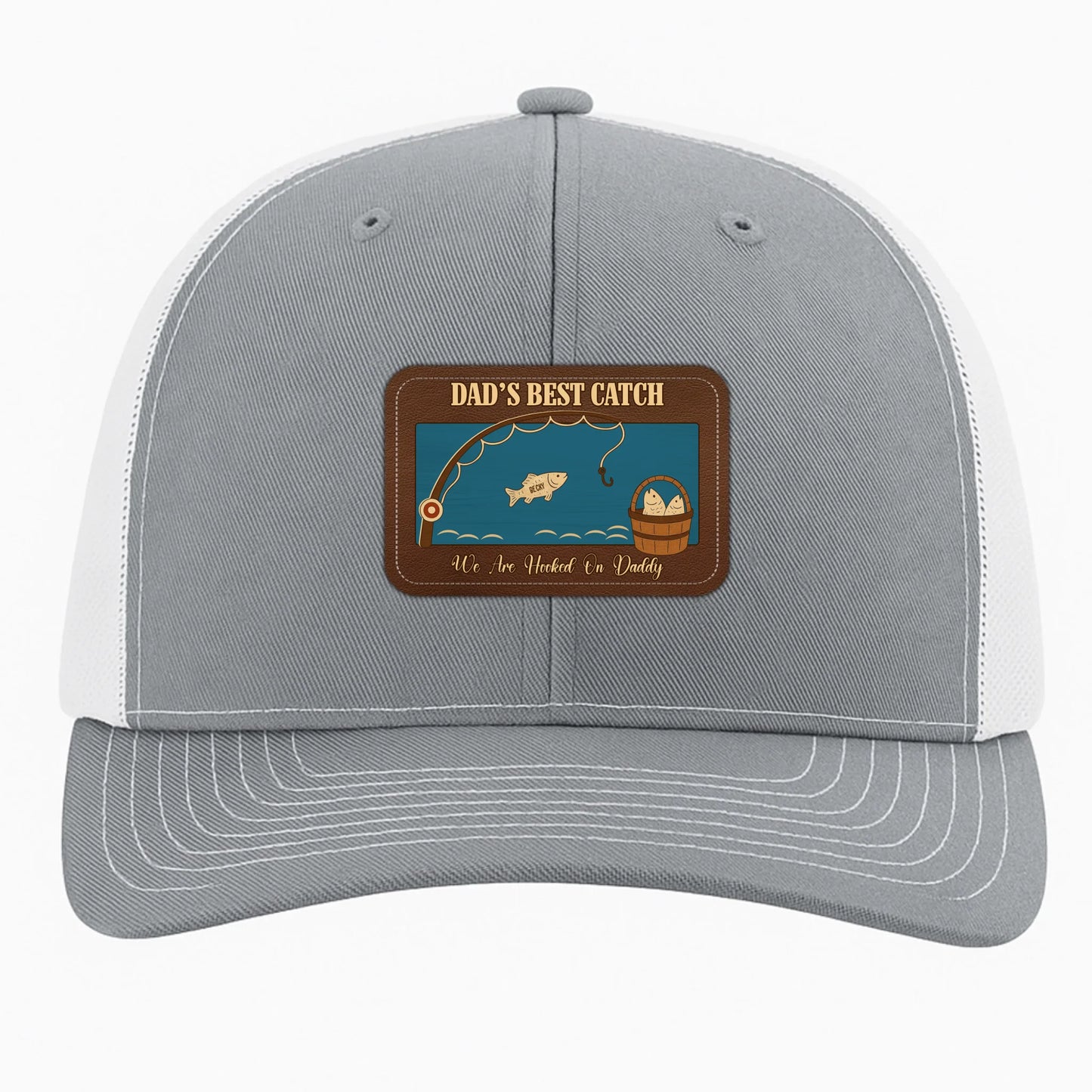 PERSONALIZED LEATHER PATCH HAT, DAD'S BEST CATCH, WE ARE HOOKED ON DADDY, Custom Choo