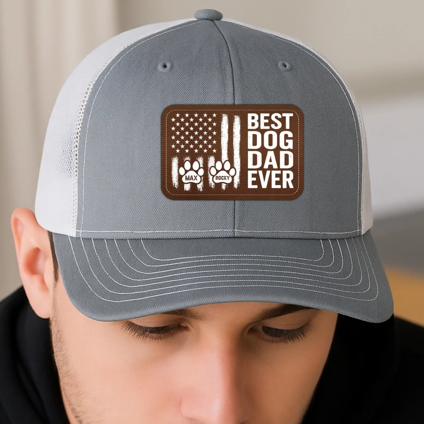 Personalized Dog Dad Hat with Pet Name, Custom Gifts for Dog Dad, Leather Patch Hat, Custom Choo