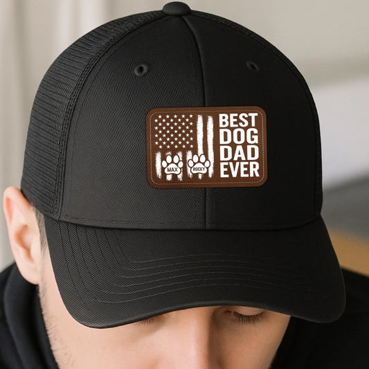 Personalized Dog Dad Hat with Pet Name, Custom Gifts for Dog Dad, Leather Patch Hat, Custom Choo