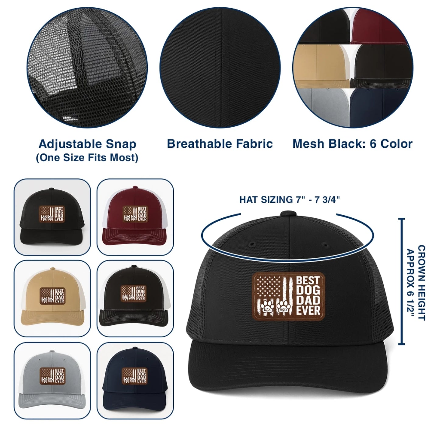 Personalized Dog Dad Hat with Pet Name, Custom Gifts for Dog Dad, Leather Patch Hat, Custom Choo