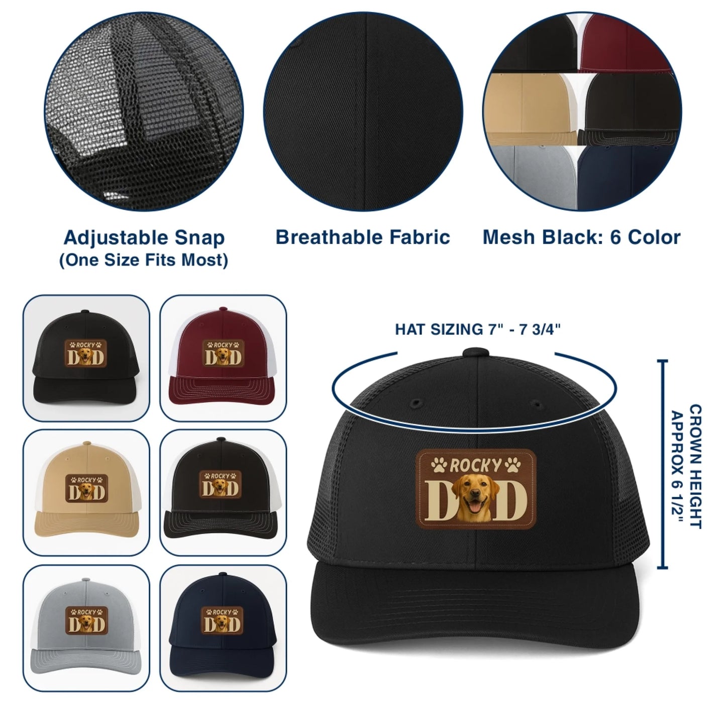 Custom Dog Dad Leather Patch Hat, Custom Pet Photo Hat,Dog Dad Gift, Personalized Dog Name Photo, Custom Choo