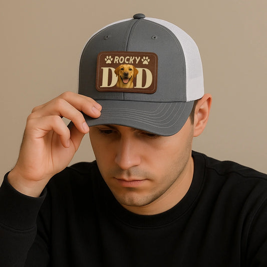 Custom Dog Dad Leather Patch Hat, Custom Pet Photo Hat,Dog Dad Gift, Personalized Dog Name Photo, Custom Choo