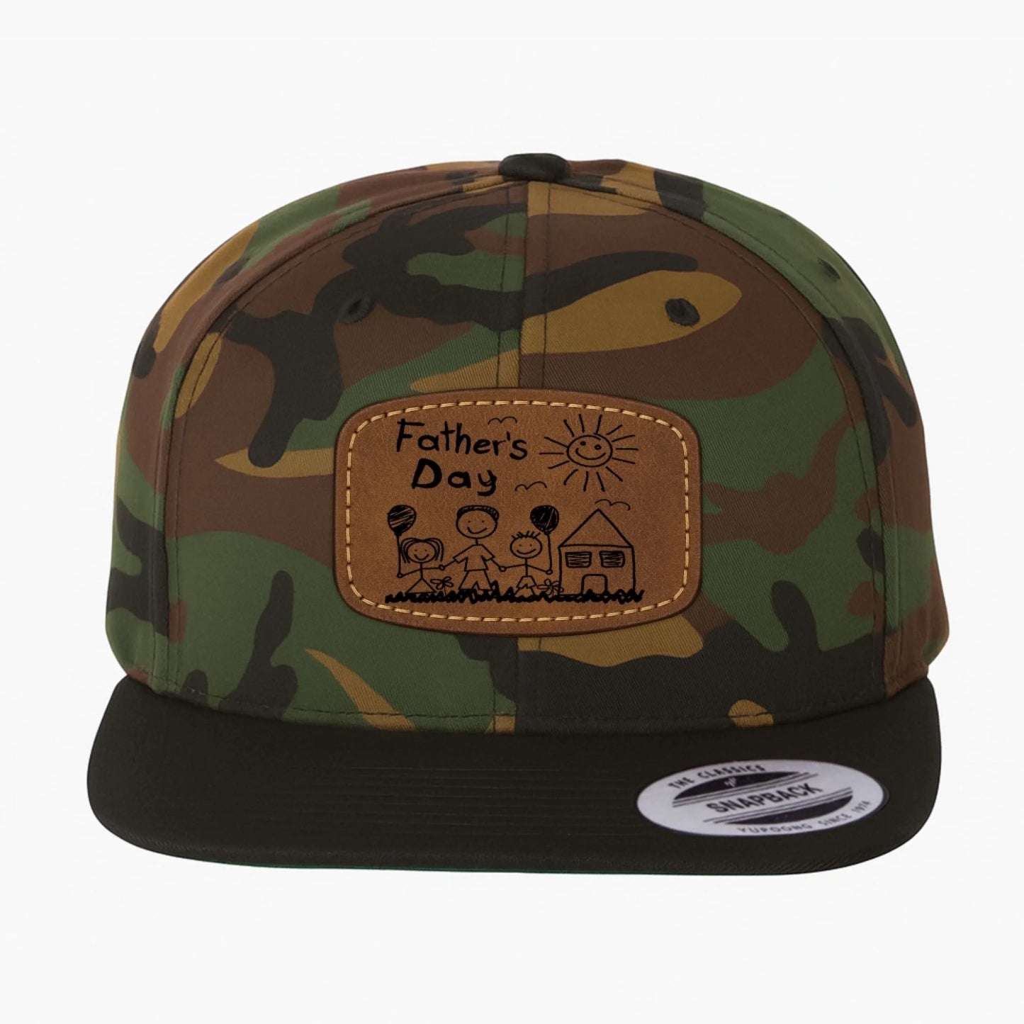 Custom Art Drawing Snapback Leather Patch Cap, Gift for dad, Custom Choo