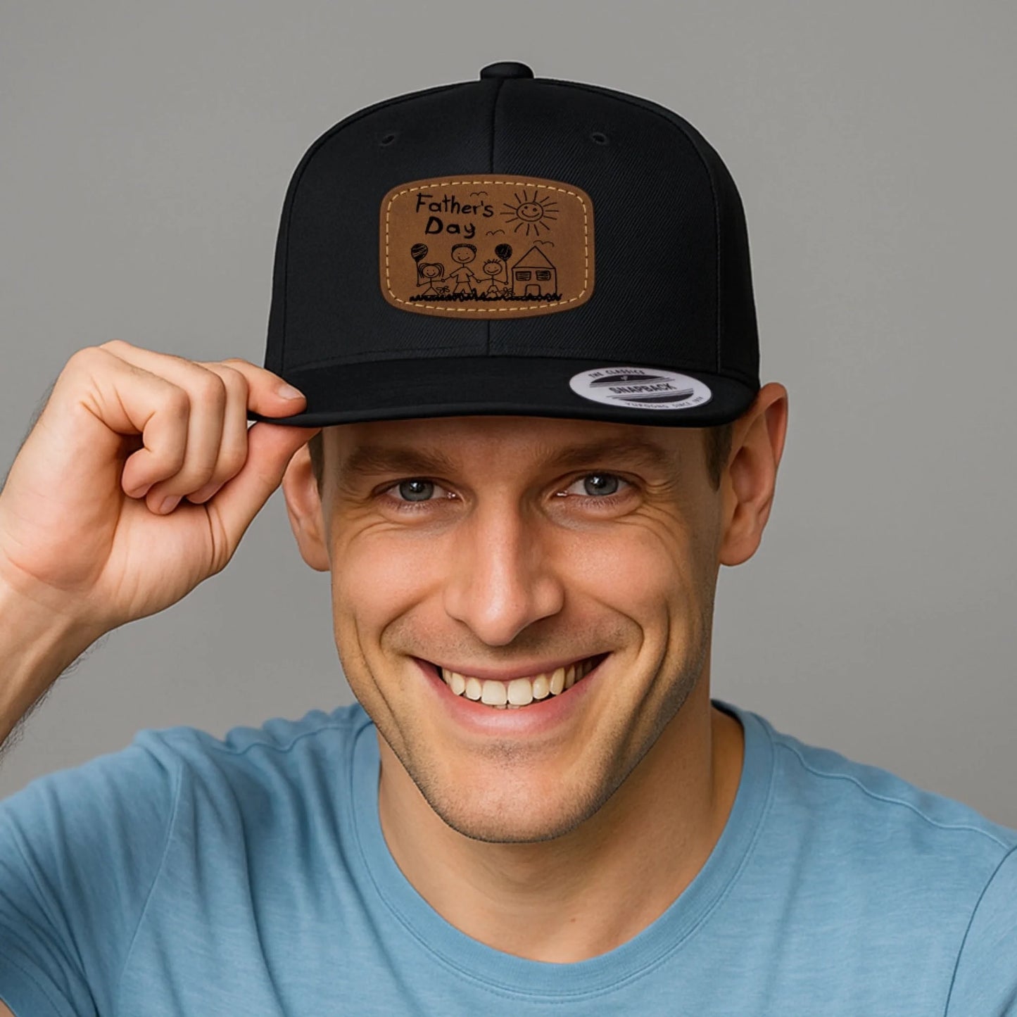 Custom Art Drawing Snapback Leather Patch Cap, Gift for dad, Custom Choo