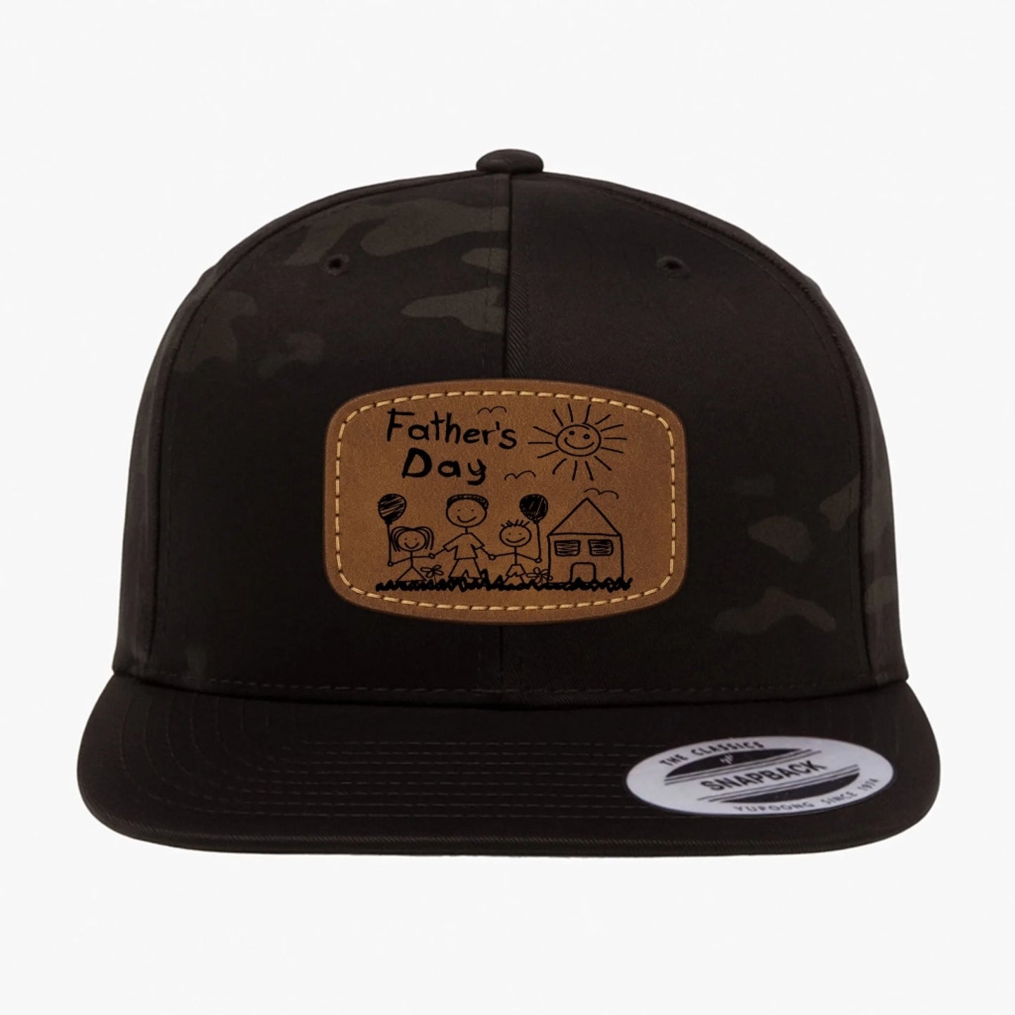 Custom Art Drawing Snapback Leather Patch Cap, Gift for dad, Custom Choo