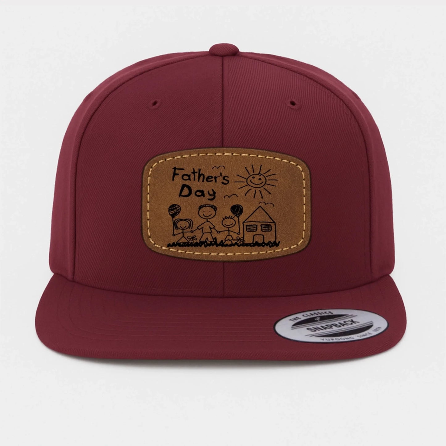 Custom Art Drawing Snapback Leather Patch Cap, Gift for dad, Custom Choo
