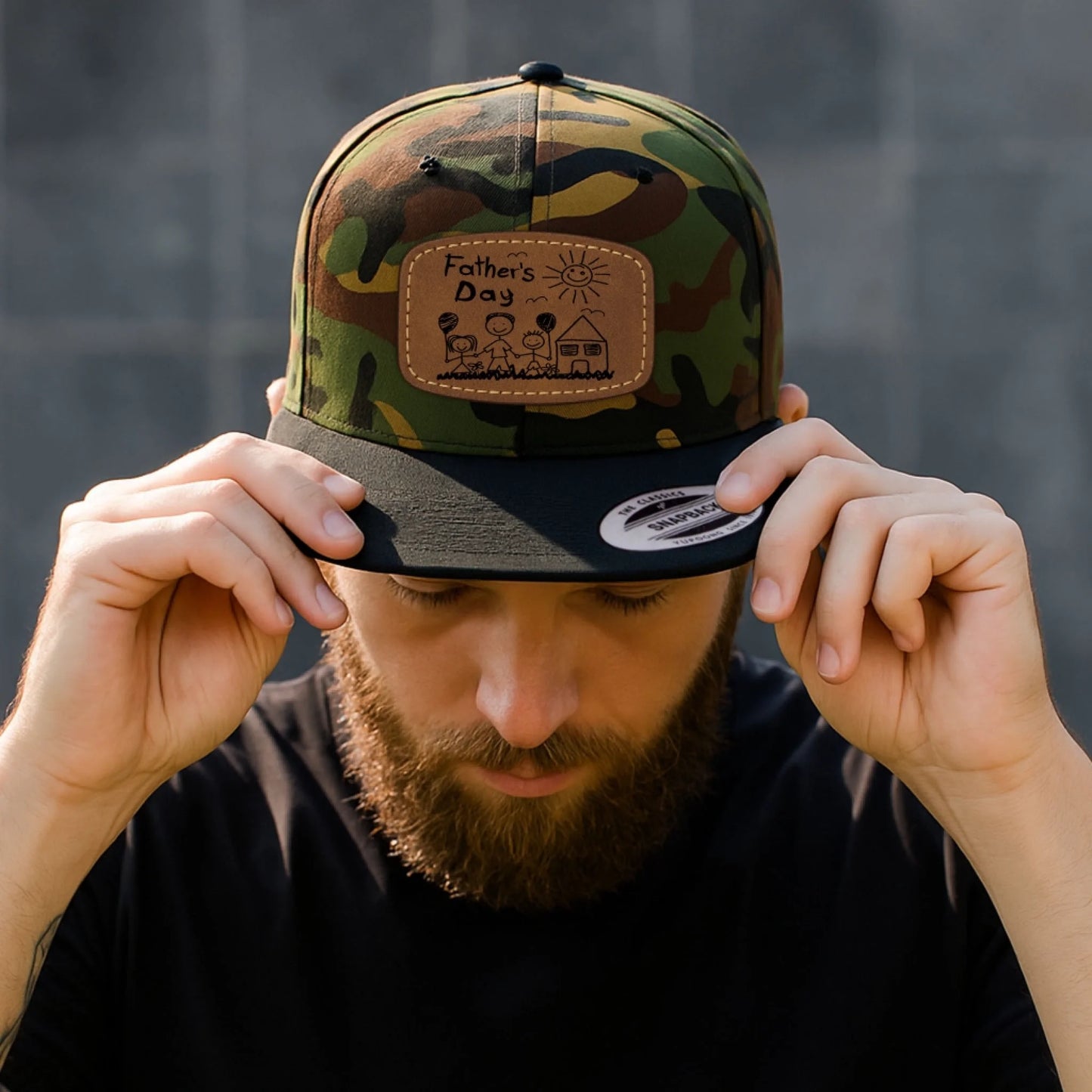 Custom Art Drawing Snapback Leather Patch Cap, Gift for dad, Custom Choo