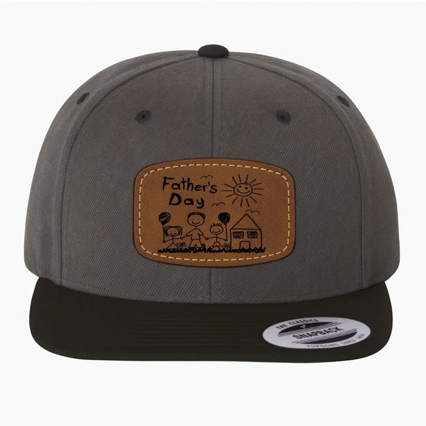 Custom Art Drawing Snapback Leather Patch Cap, Gift for dad, Custom Choo