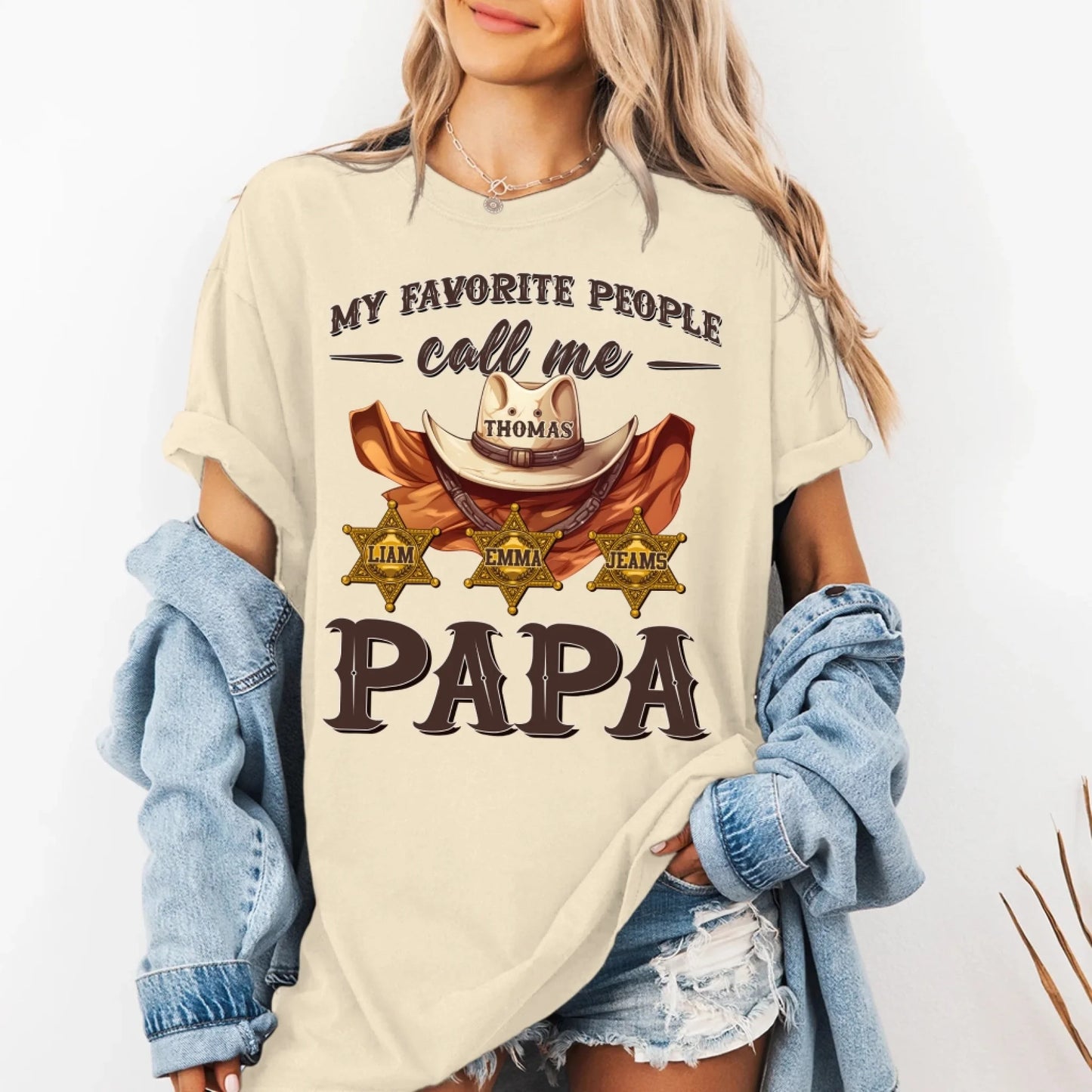 Family Cowboy, My Favorite People Call Me PaPa, Personalized Shirt Dad's Name & Kid's Name - Custom Choo