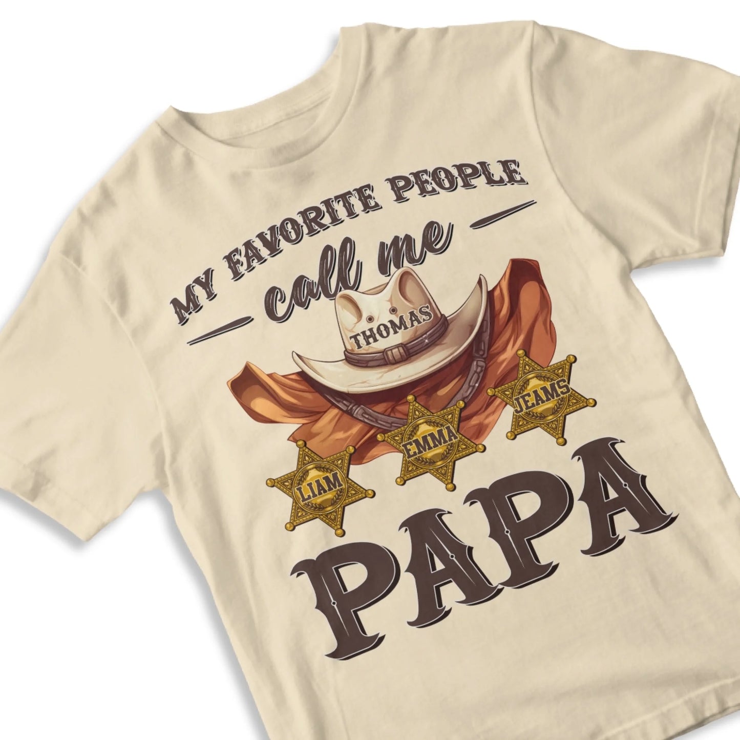 Family Cowboy, My Favorite People Call Me PaPa, Personalized Shirt Dad's Name & Kid's Name - Custom Choo