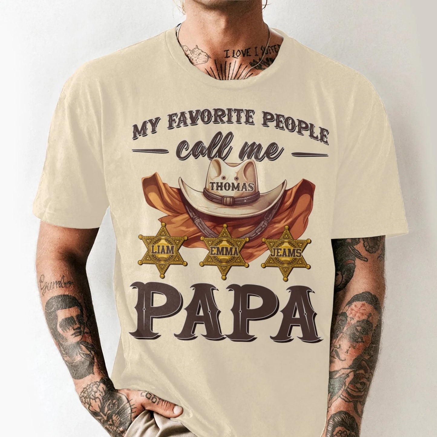 Family Cowboy, My Favorite People Call Me PaPa, Personalized Shirt Dad's Name & Kid's Name - Custom Choo