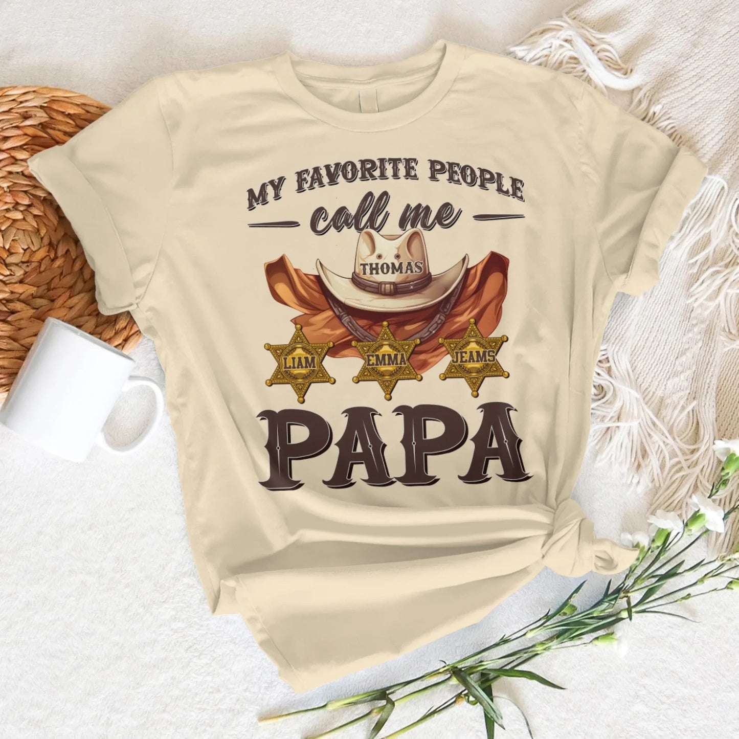 Family Cowboy, My Favorite People Call Me PaPa, Personalized Shirt Dad's Name & Kid's Name - Custom Choo