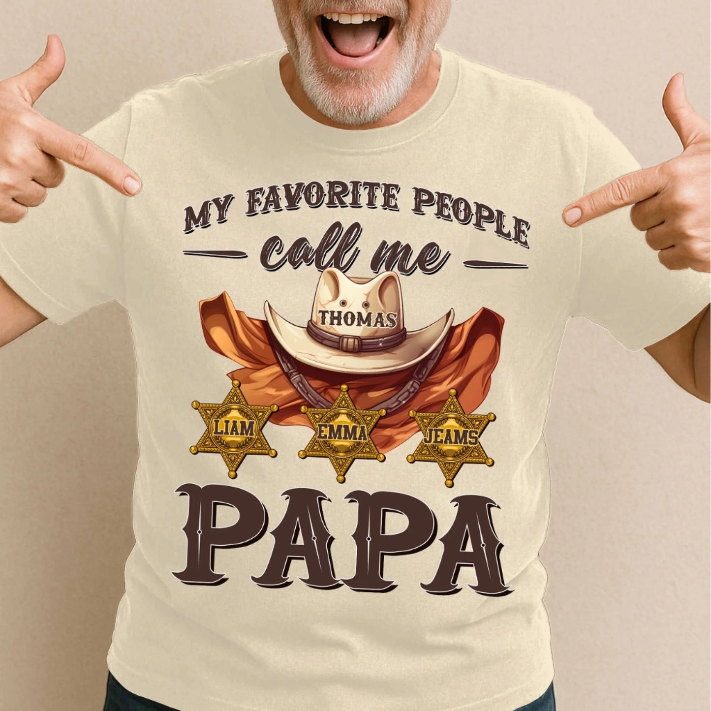 Family Cowboy, My Favorite People Call Me PaPa, Personalized Shirt Dad's Name & Kid's Name - Custom Choo