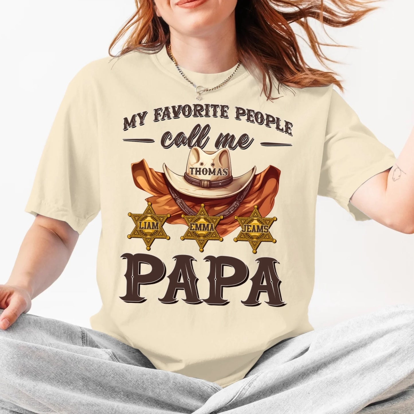 Family Cowboy, My Favorite People Call Me PaPa, Personalized Shirt Dad's Name & Kid's Name - Custom Choo