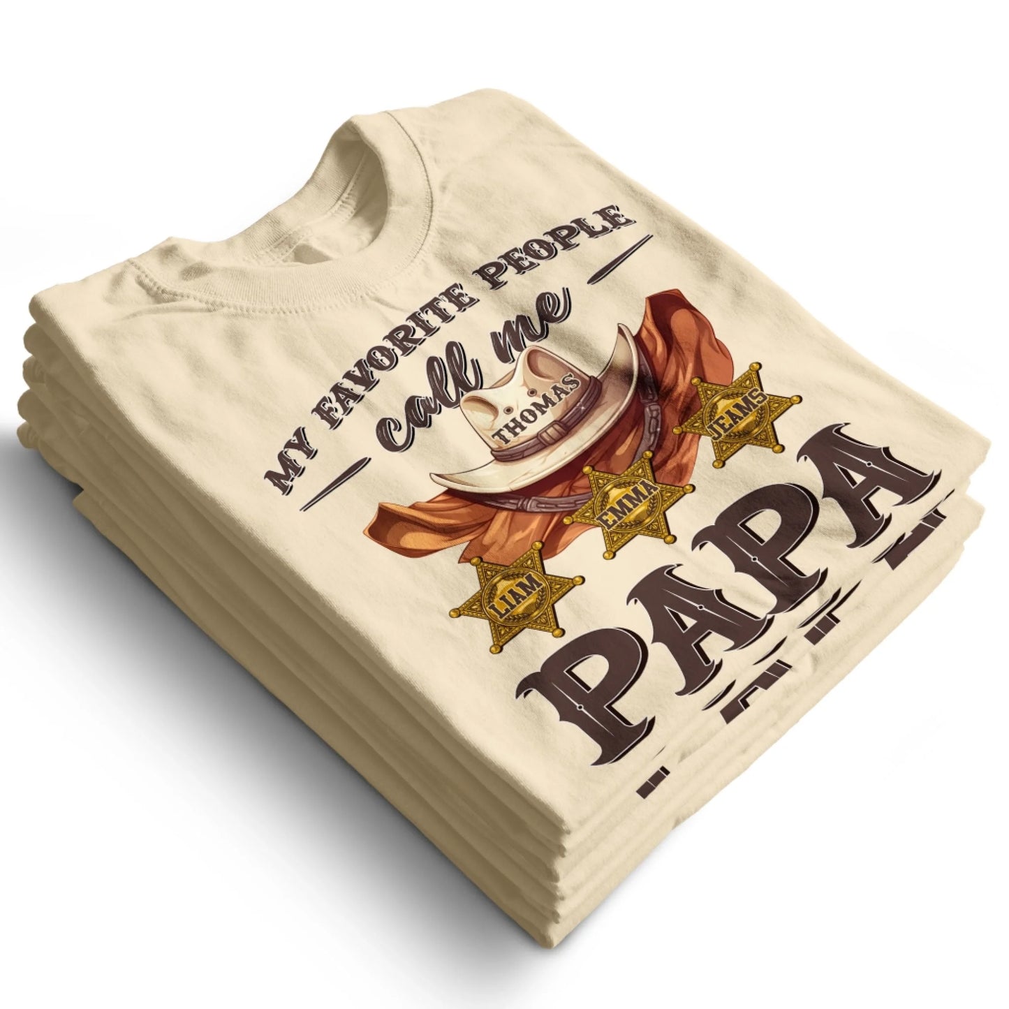 Family Cowboy, My Favorite People Call Me PaPa, Personalized Shirt Dad's Name & Kid's Name - Custom Choo