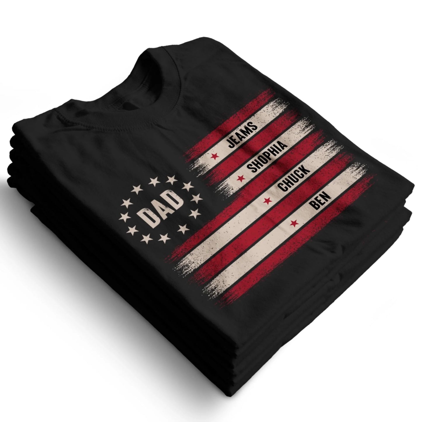 Custom Dad T-Shirt with Kids’ Names – Patriotic Flag Design - Custom Choo