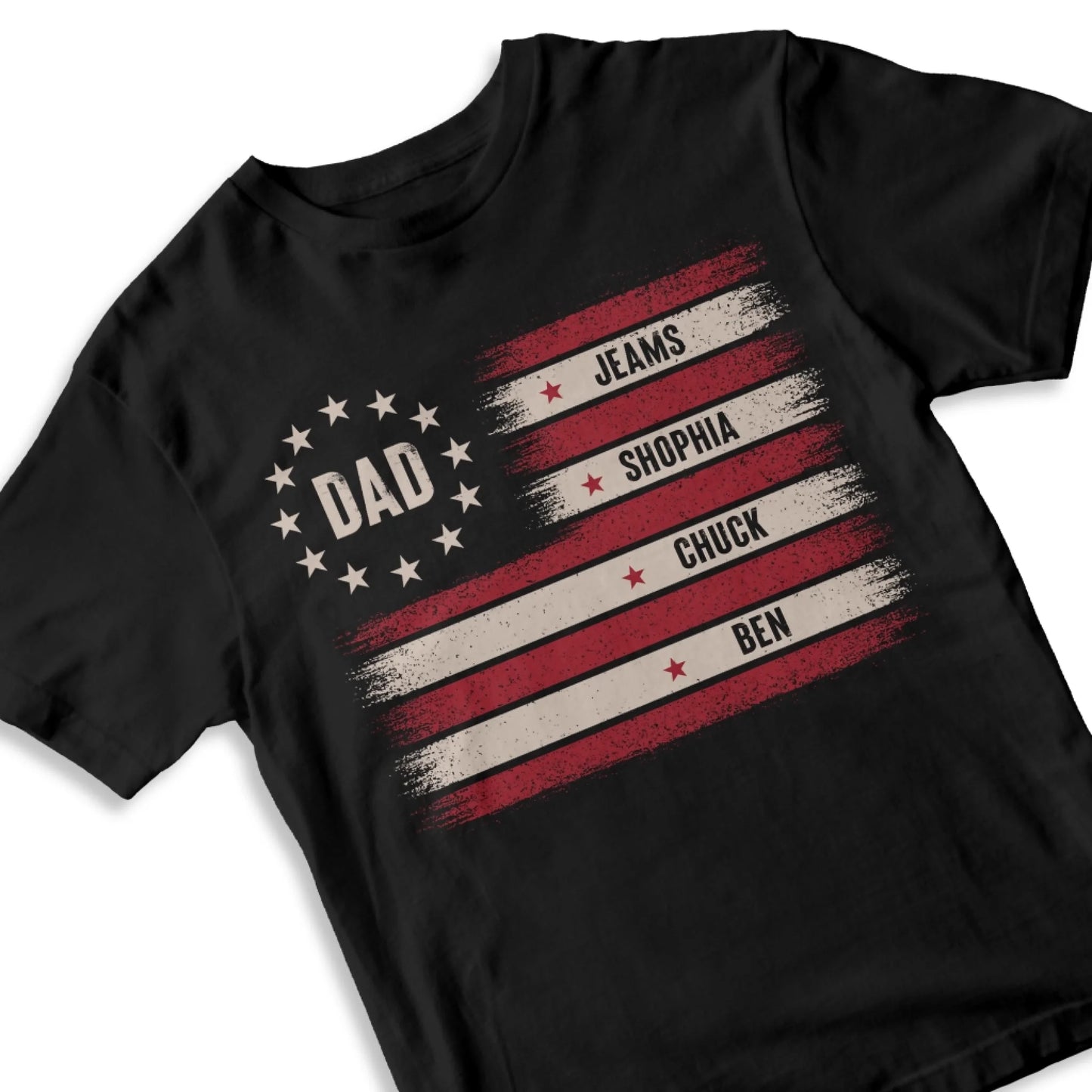 Custom Dad T-Shirt with Kids’ Names – Patriotic Flag Design - Custom Choo