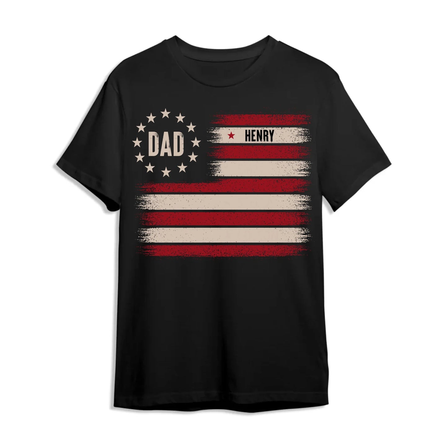 Custom Dad T-Shirt with Kids’ Names – Patriotic Flag Design - Custom Choo