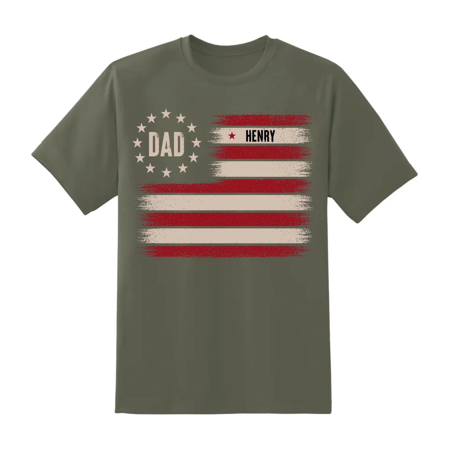 Custom Dad T-Shirt with Kids’ Names – Patriotic Flag Design - Custom Choo