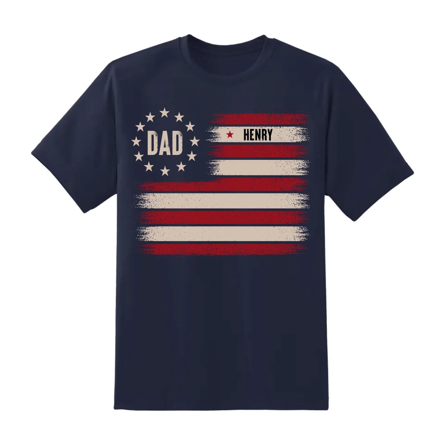 Custom Dad T-Shirt with Kids’ Names – Patriotic Flag Design - Custom Choo