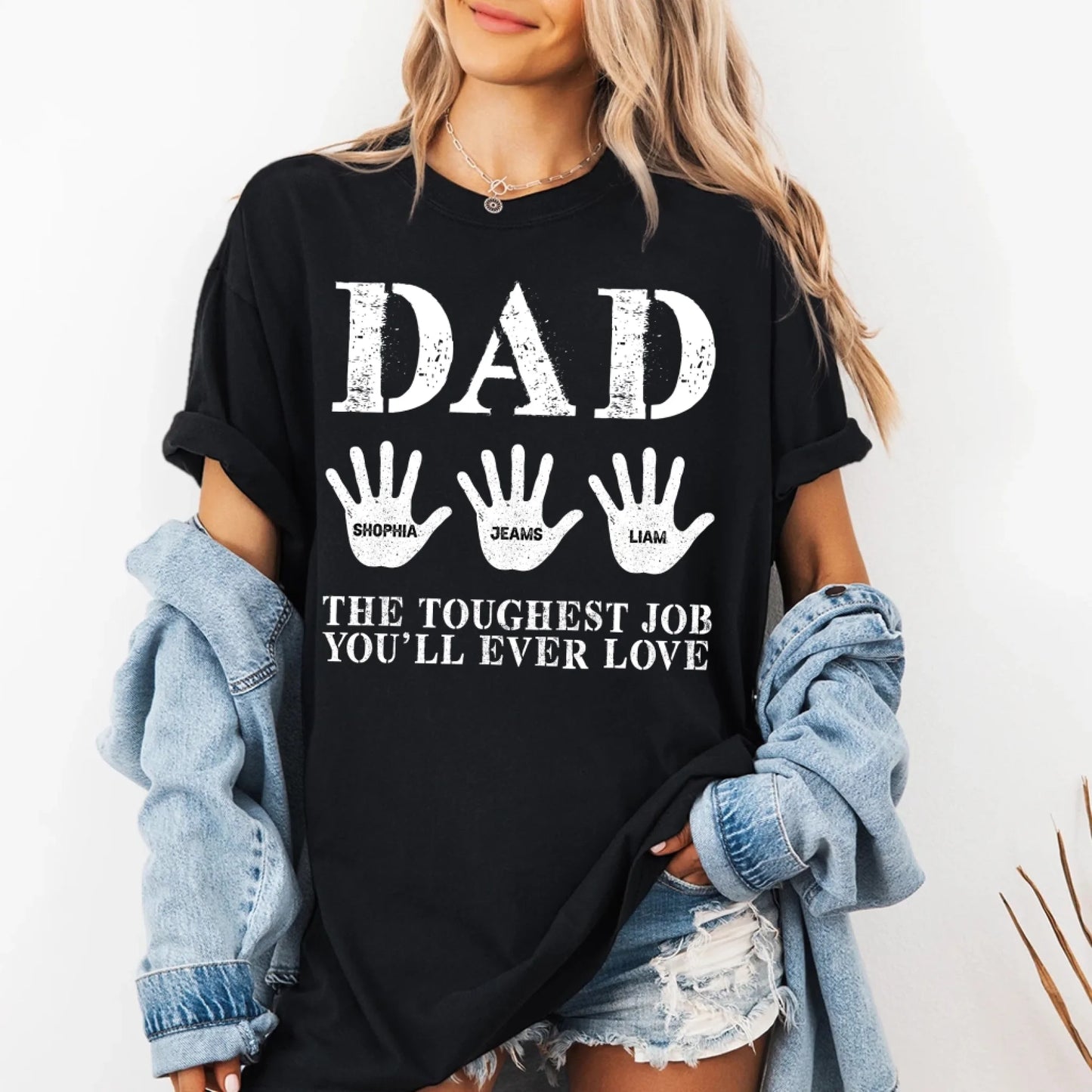 Dad Handprint Shirt – Custom Kids' Names | The Toughest Job You'll Ever Love - Custom Choo