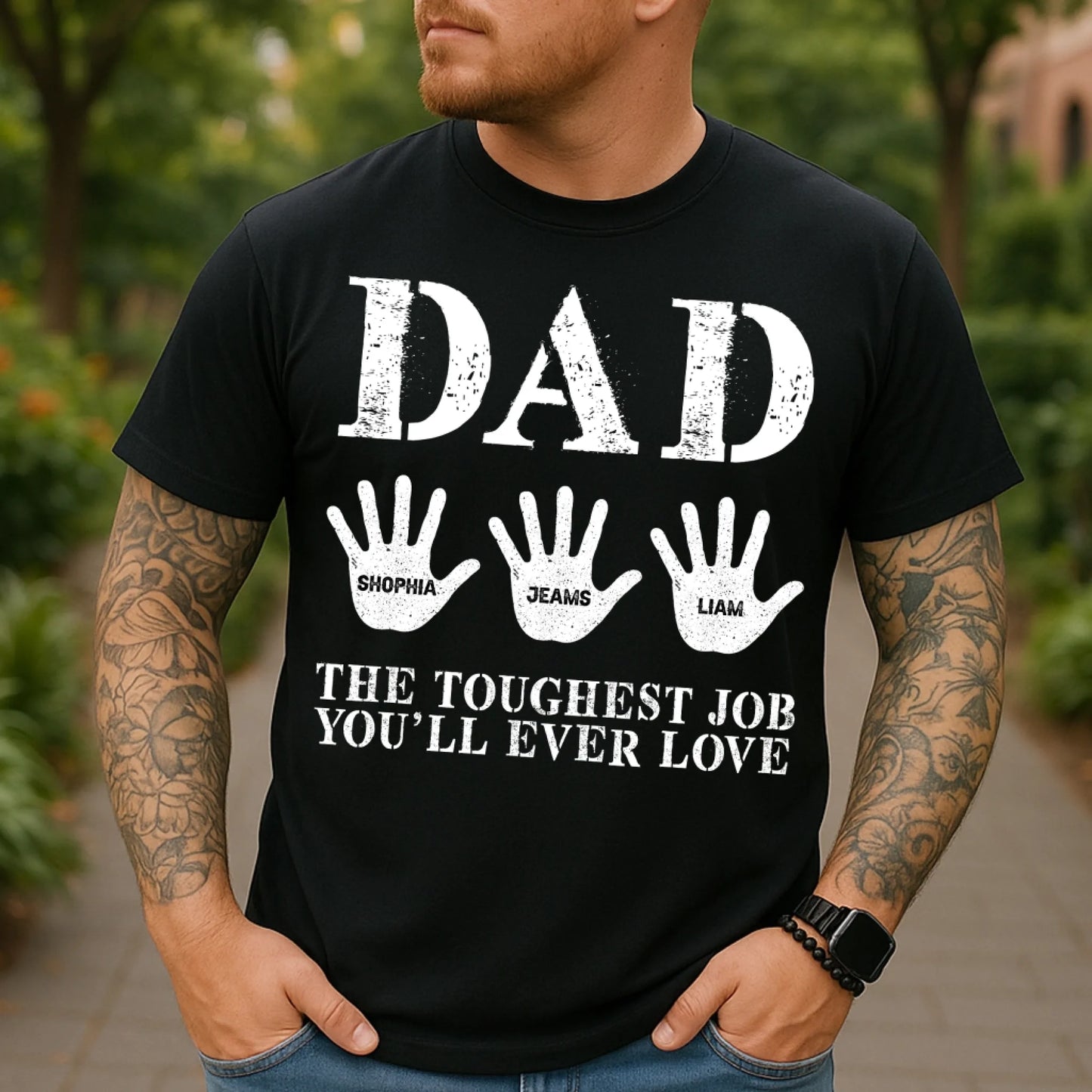 Dad Handprint Shirt – Custom Kids' Names | The Toughest Job You'll Ever Love - Custom Choo