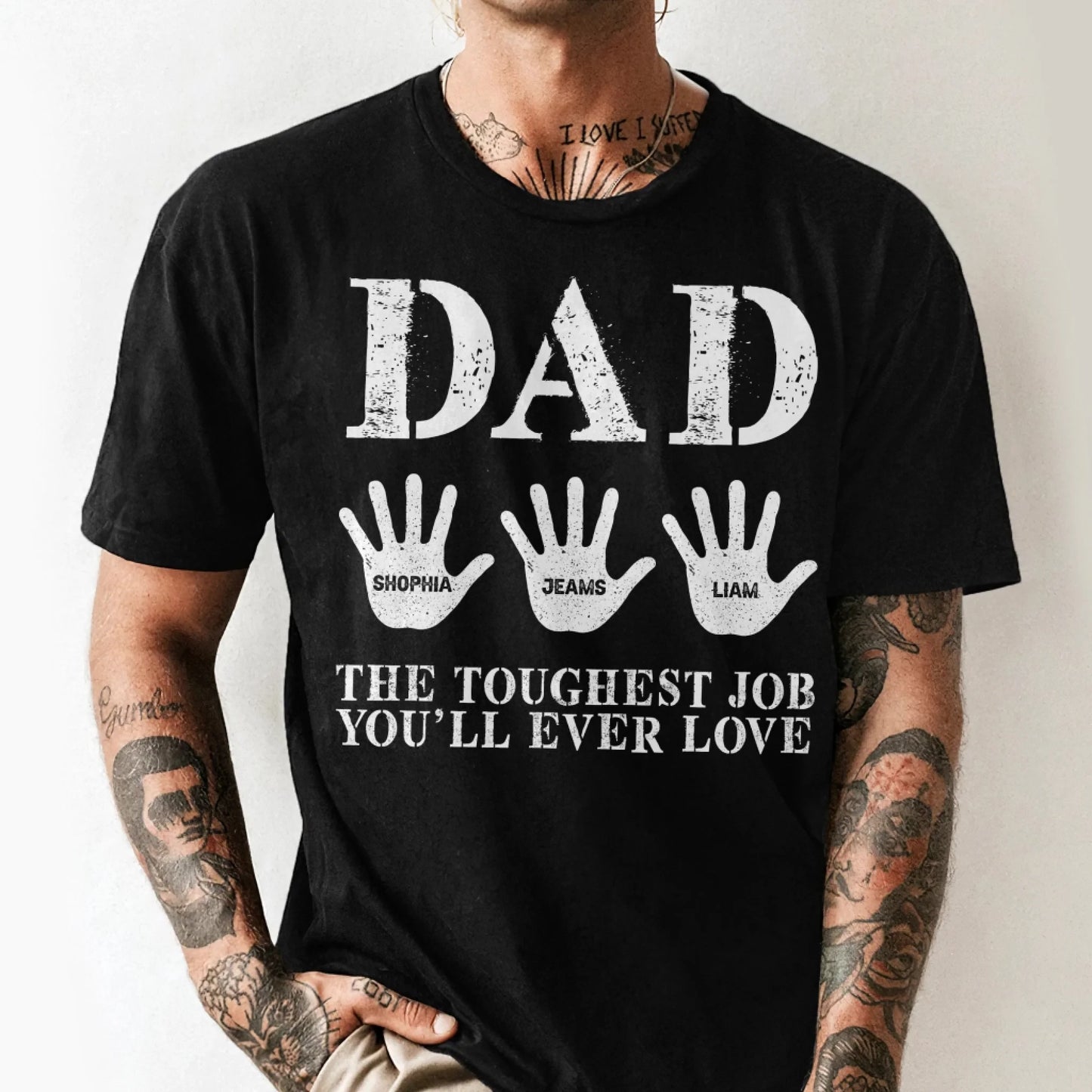 Dad Handprint Shirt – Custom Kids' Names | The Toughest Job You'll Ever Love - Custom Choo