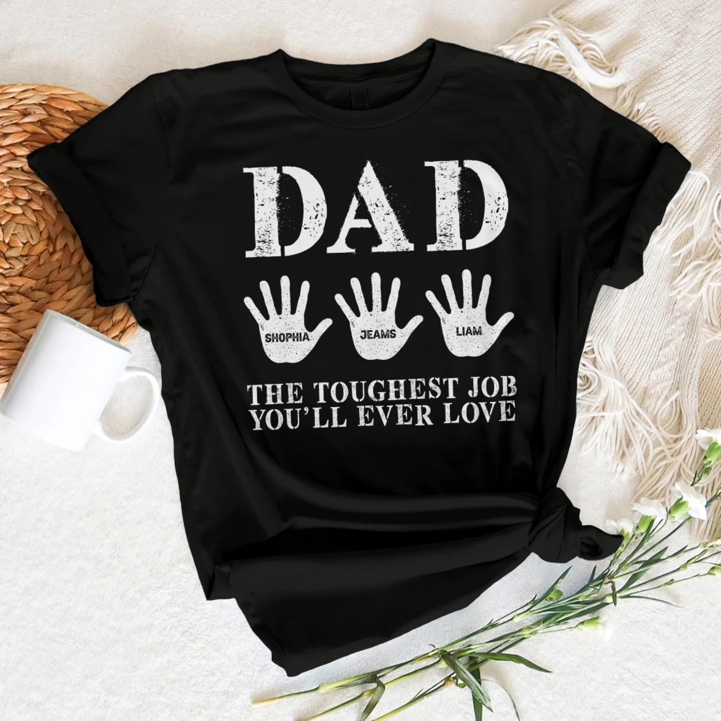 Dad Handprint Shirt – Custom Kids' Names | The Toughest Job You'll Ever Love - Custom Choo